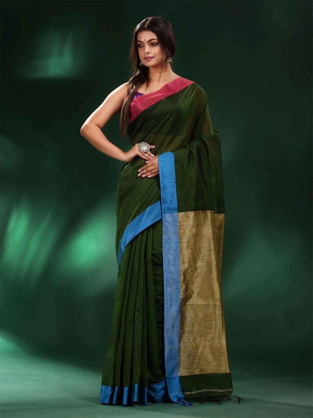 charukriti green & blue pure cotton saree