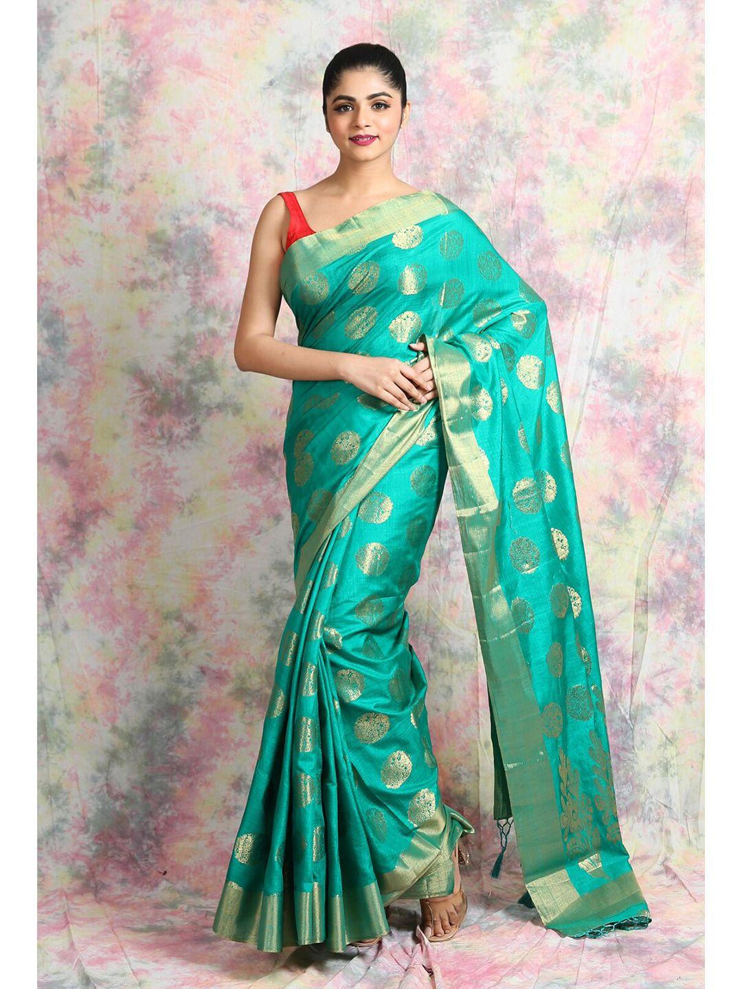 charukriti green & gold-toned woven design pure silk saree