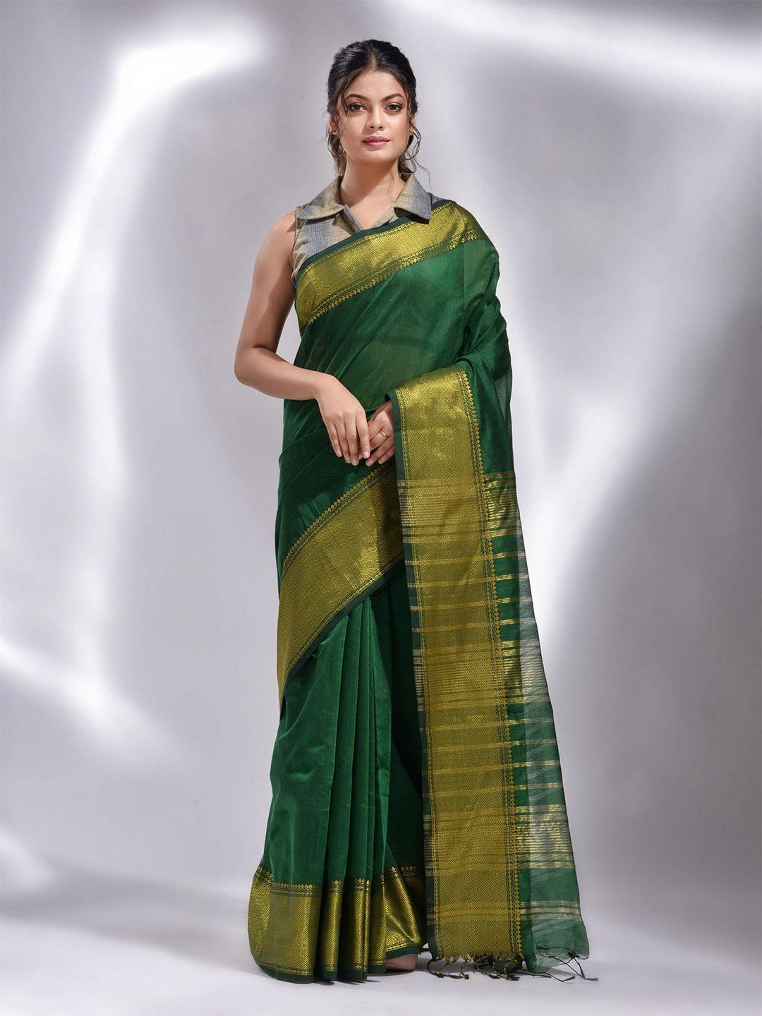 charukriti green & gold-toned woven design saree