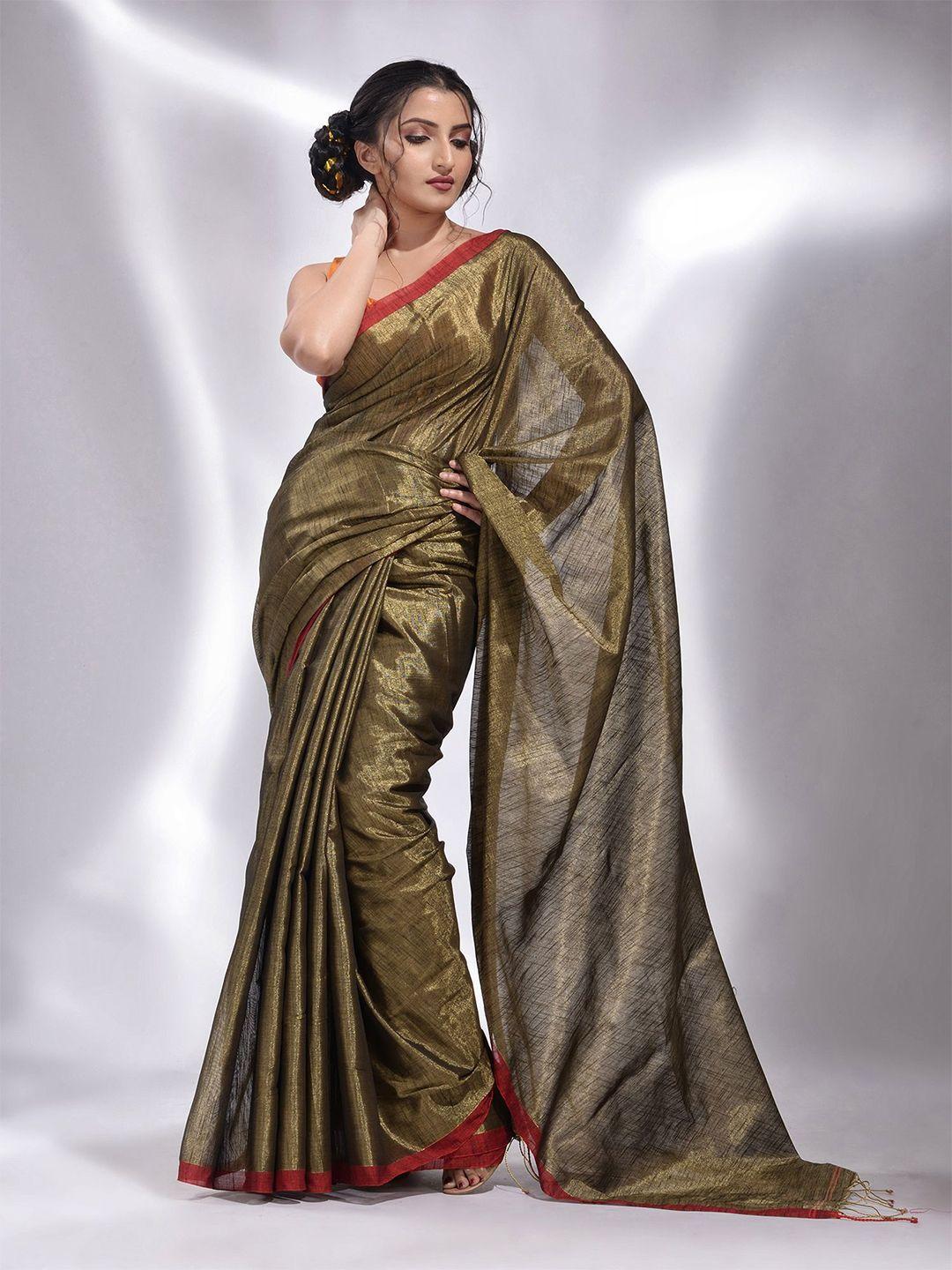 charukriti green & maroon woven design tissue saree