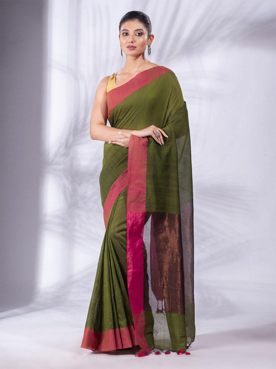 charukriti green & pink pure cotton saree