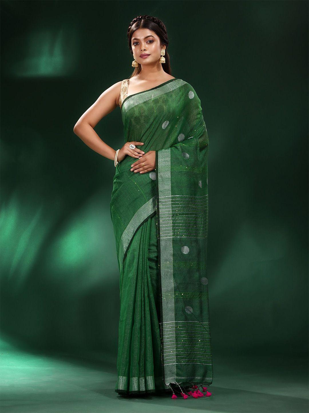 charukriti green & silver-toned sequinned saree