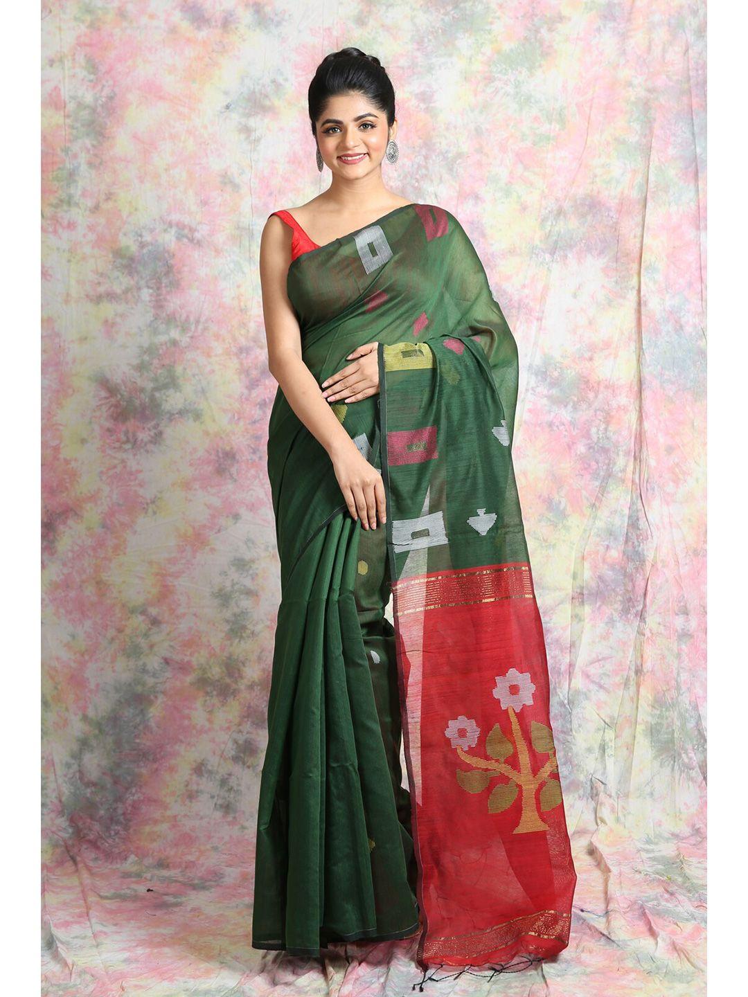 charukriti green woven design saree