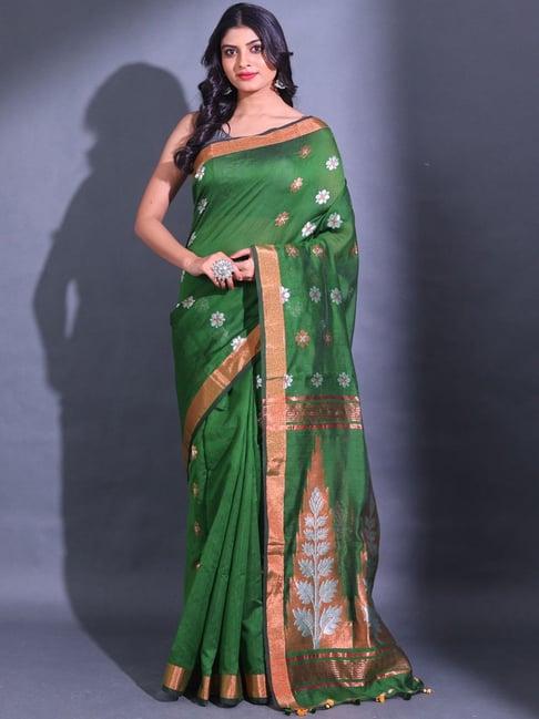 charukriti green woven saree with unstitched blouse