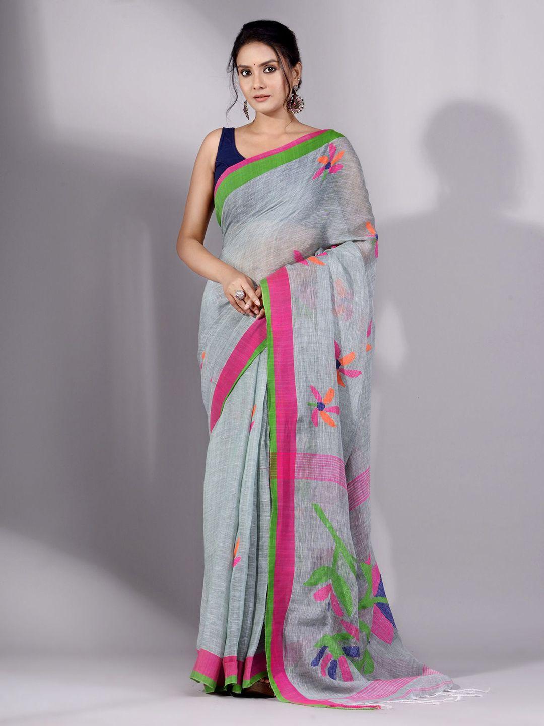 charukriti grey & pink woven design saree