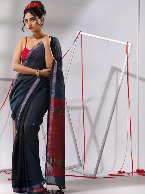 charukriti grey cotton embellished saree with unstitched blouse