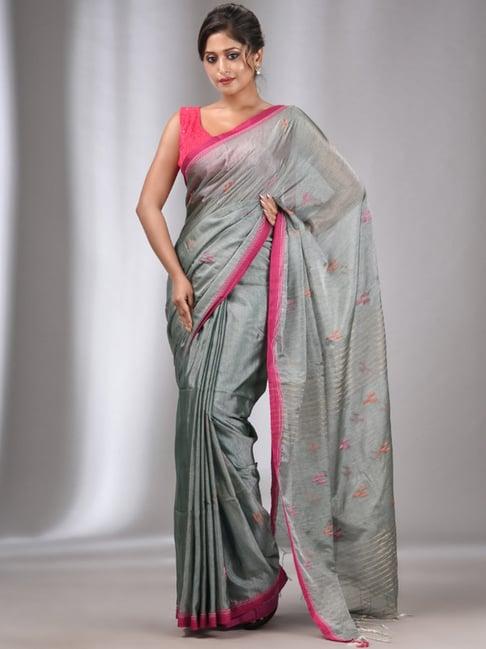 charukriti grey embroidered saree with unstitched blouse