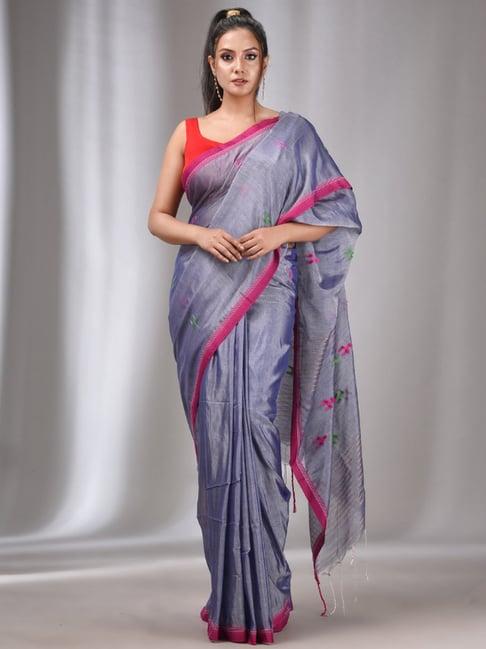 charukriti grey embroidered saree with unstitched blouse