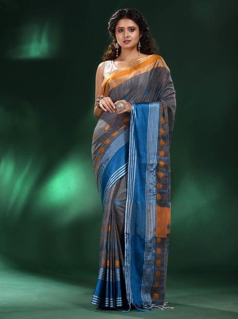 charukriti grey floral saree with blouse