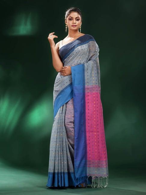 charukriti grey polka dot saree with blouse