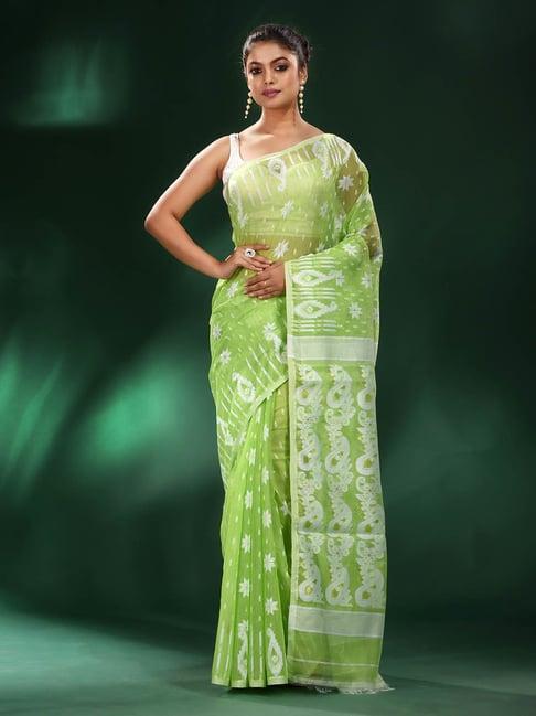 charukriti light green printed saree without blouse