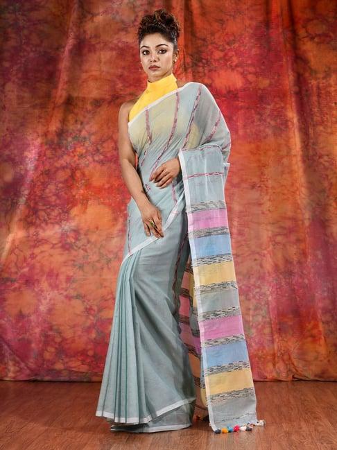 charukriti light green striped saree with blouse