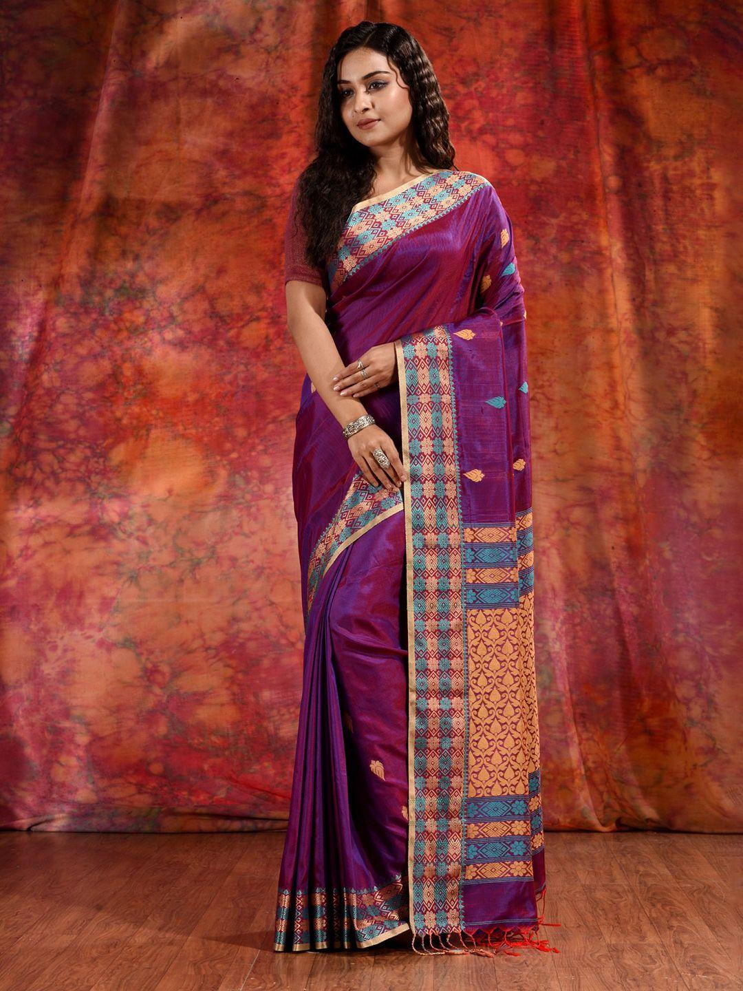 charukriti magenta & blue woven design silk blend saree