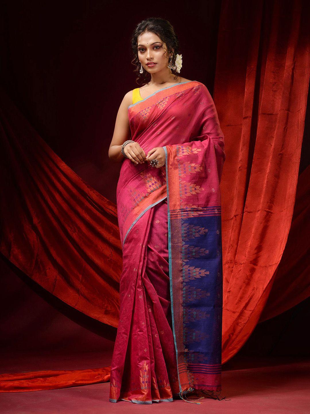 charukriti magenta & blue woven design zari saree