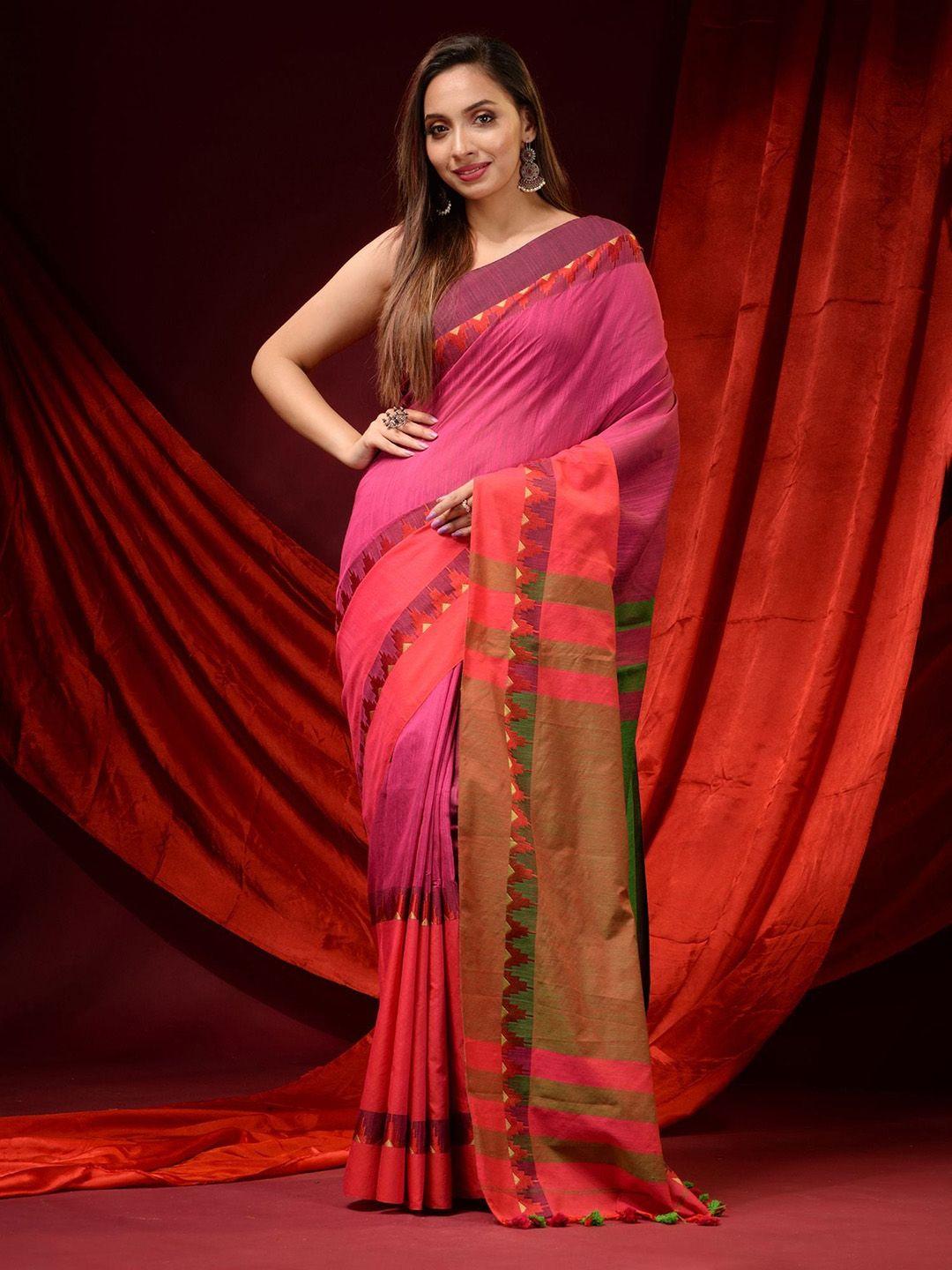 charukriti magenta & green woven design pure cotton saree