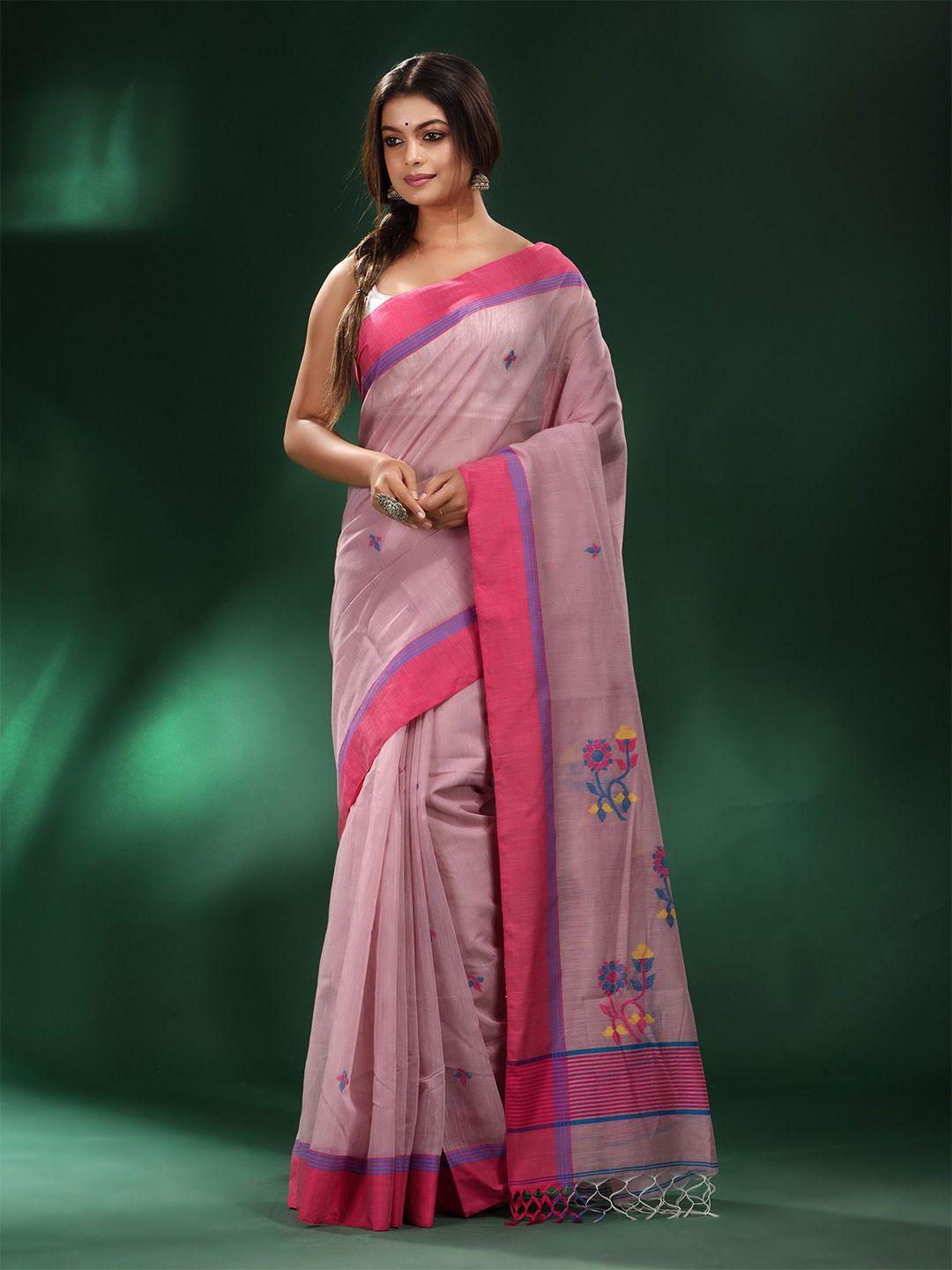 charukriti mauve & blue woven design pure cotton saree