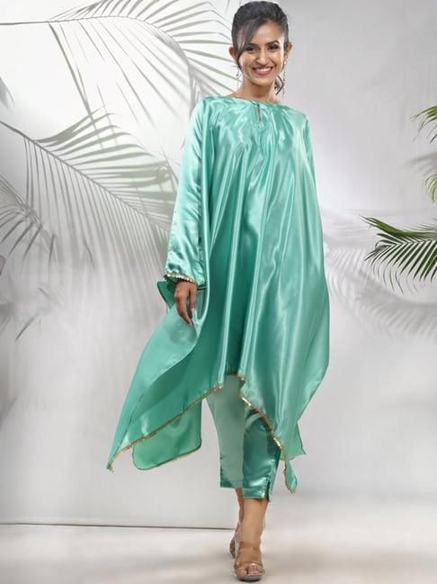 charukriti mint green regular fit kaftan pant set