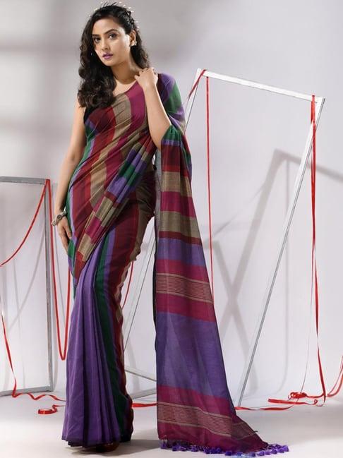 charukriti multicolored cotton striped saree with unstitched blouse