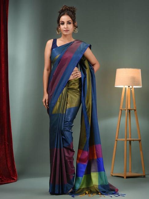 charukriti multicolored silk striped saree with unstitched blouse