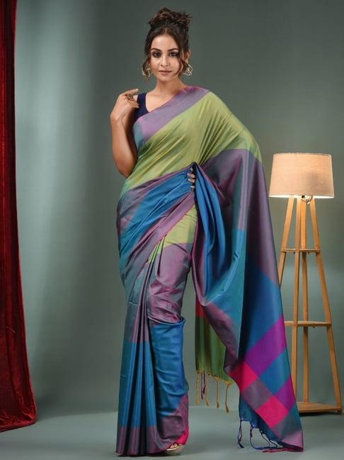 charukriti multicolored silk striped saree with unstitched blouse