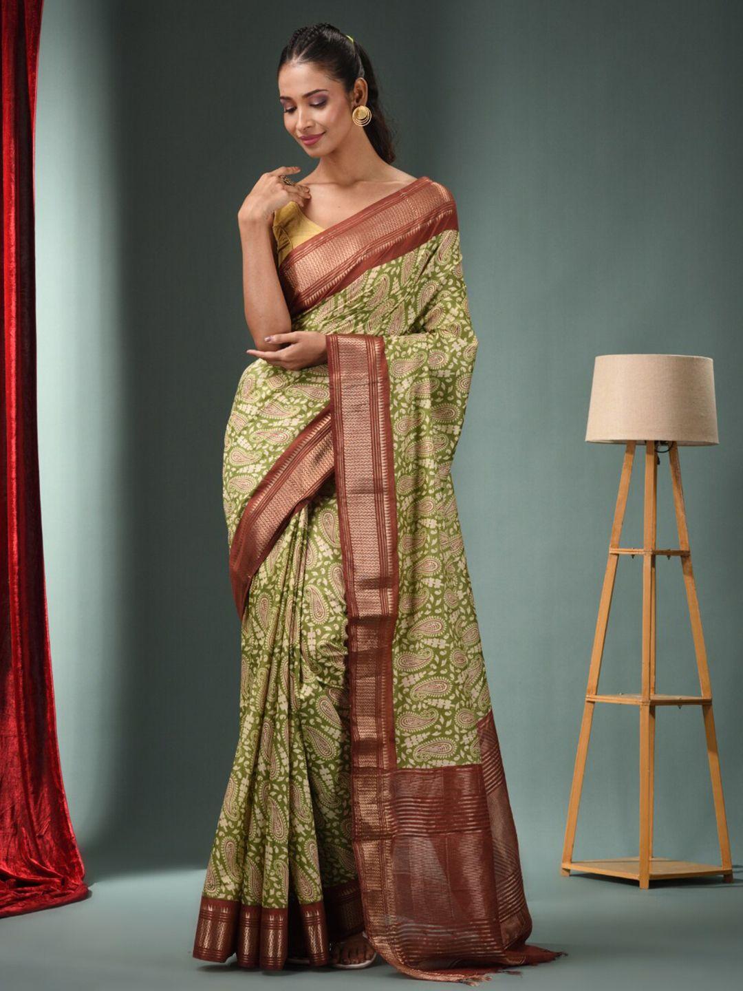 charukriti paisley printed zari saree