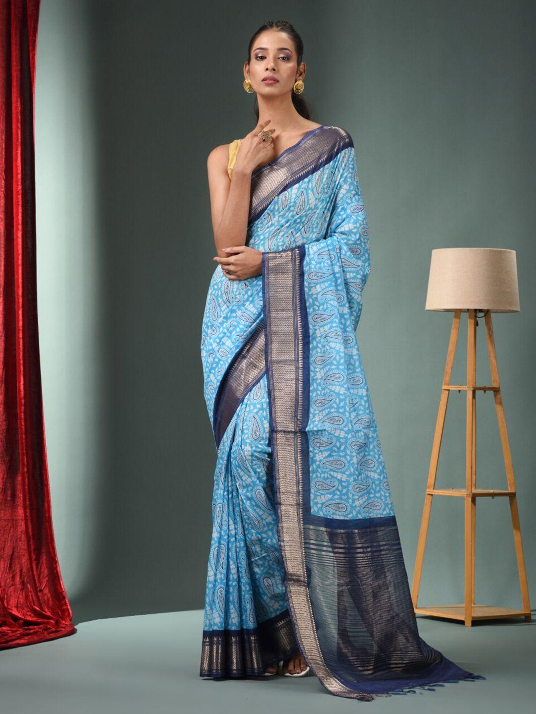 charukriti paisley printed zari saree