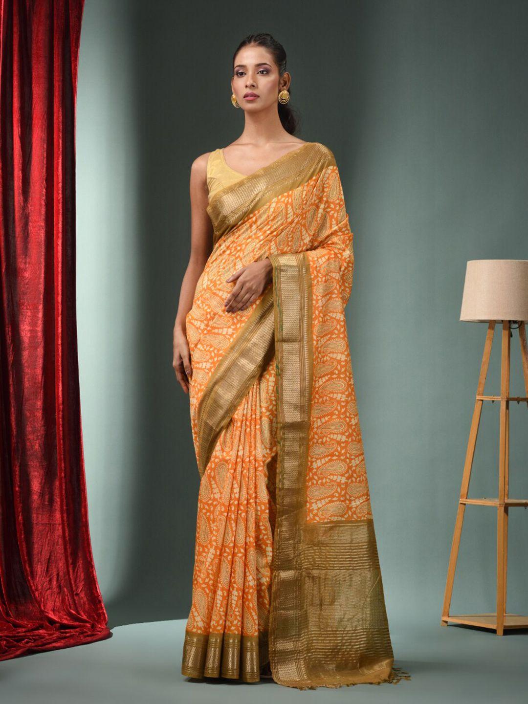 charukriti paisley printed zari saree