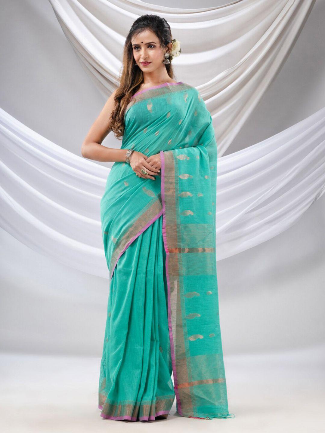 charukriti paisley zari detailed pure cotton saree