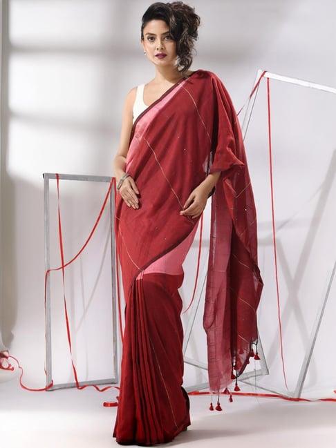 charukriti pink & maroon cotton embellished saree with unstitched blouse