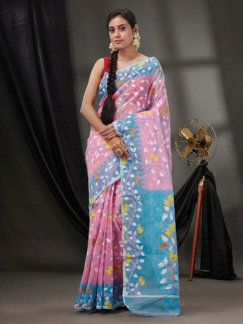 charukriti pink cotton floral print saree