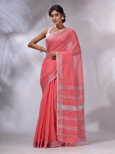 charukriti pink handwoven saree with blouse