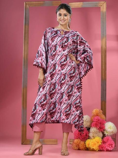 charukriti pink printed kaftan pant set