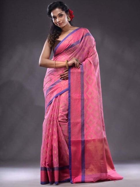 charukriti pink woven saree with unstitched blouse