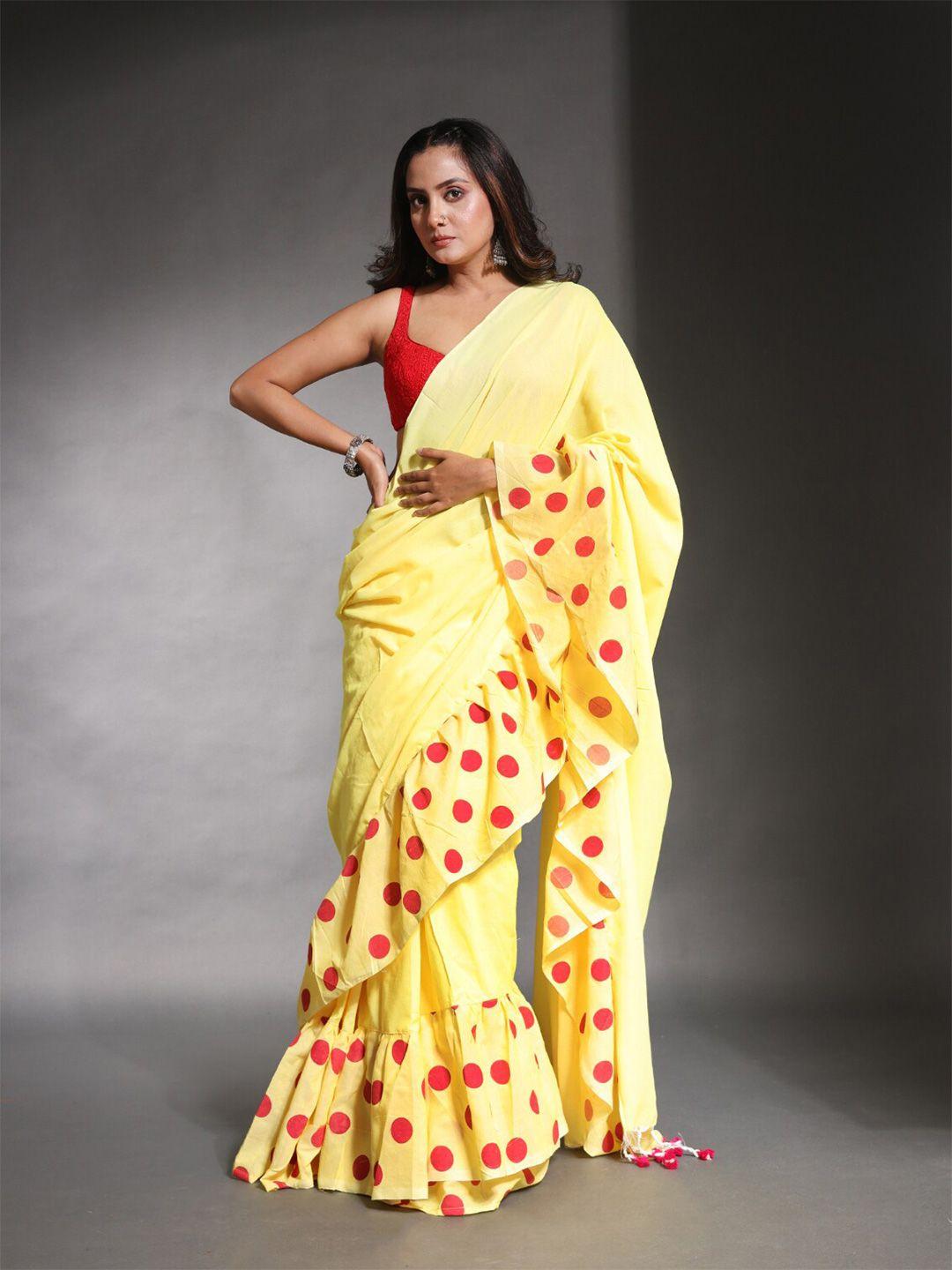 charukriti polka dot pure cotton saree