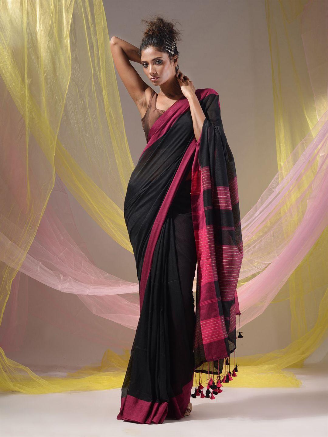 charukriti pure cotton saree with tassels