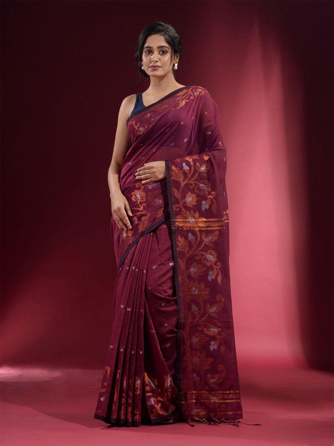 charukriti purple & copper-toned woven design zari saree