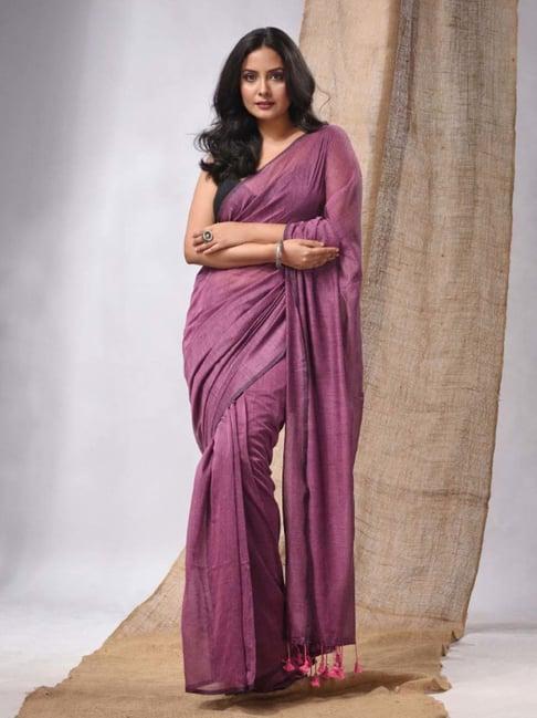 charukriti purple cotton saree