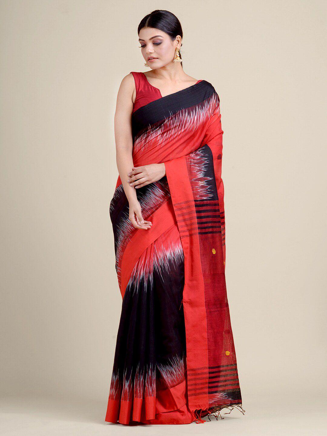 charukriti red & black printed saree