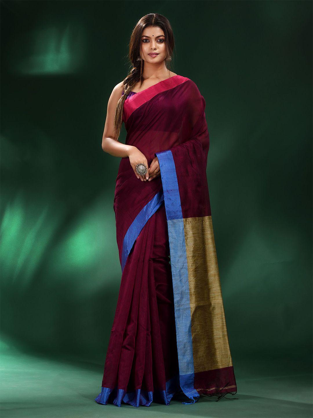 charukriti red & blue pure cotton saree