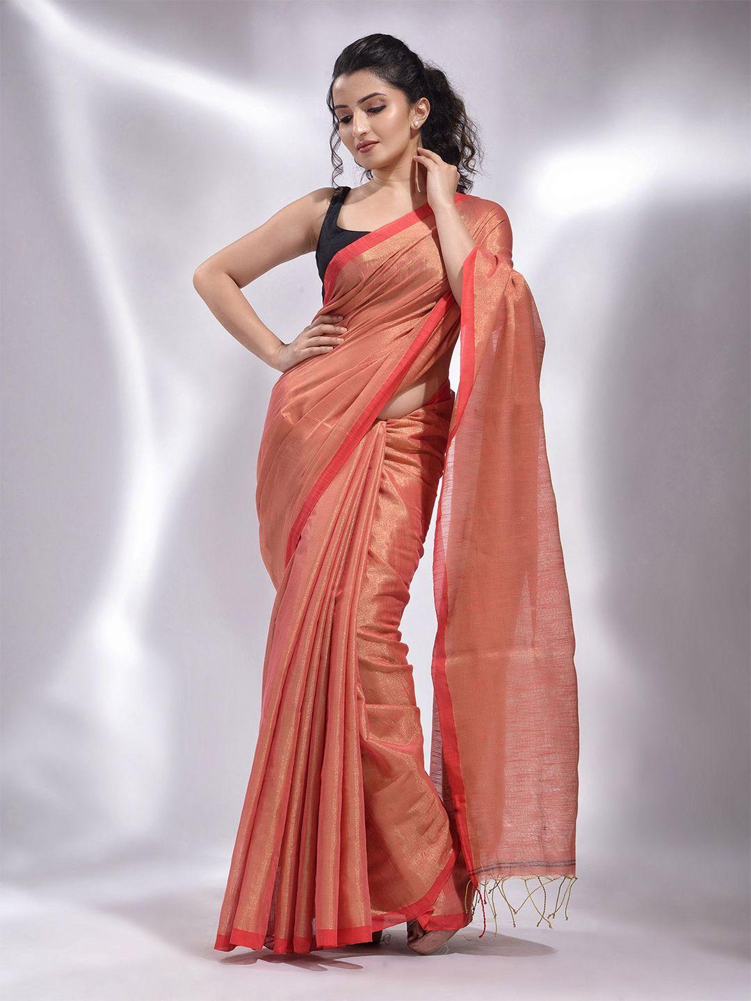 charukriti red & pink tissue saree