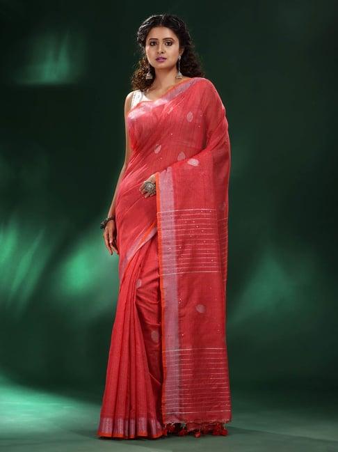 charukriti red embellished saree with blouse