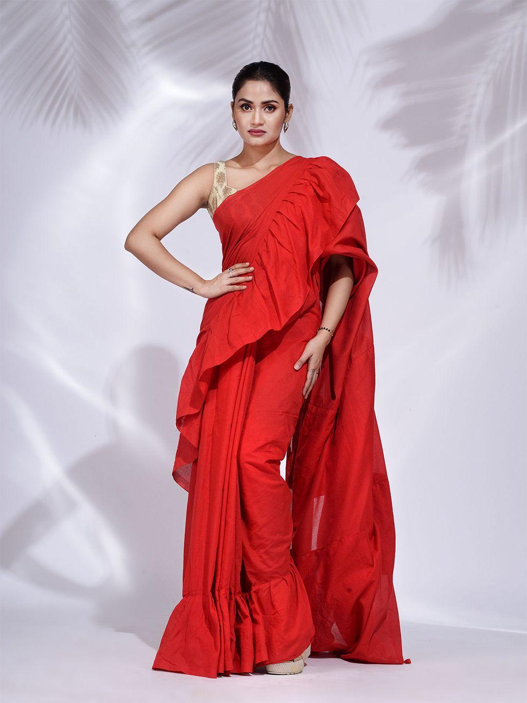 charukriti red pure cotton saree