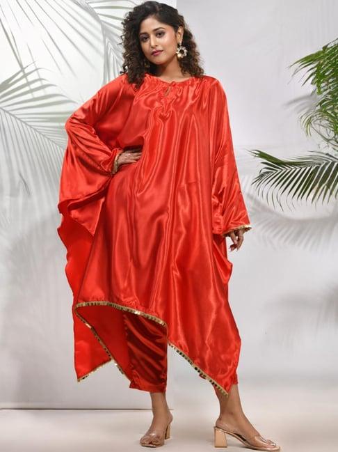 charukriti red regular fit kaftan pant set