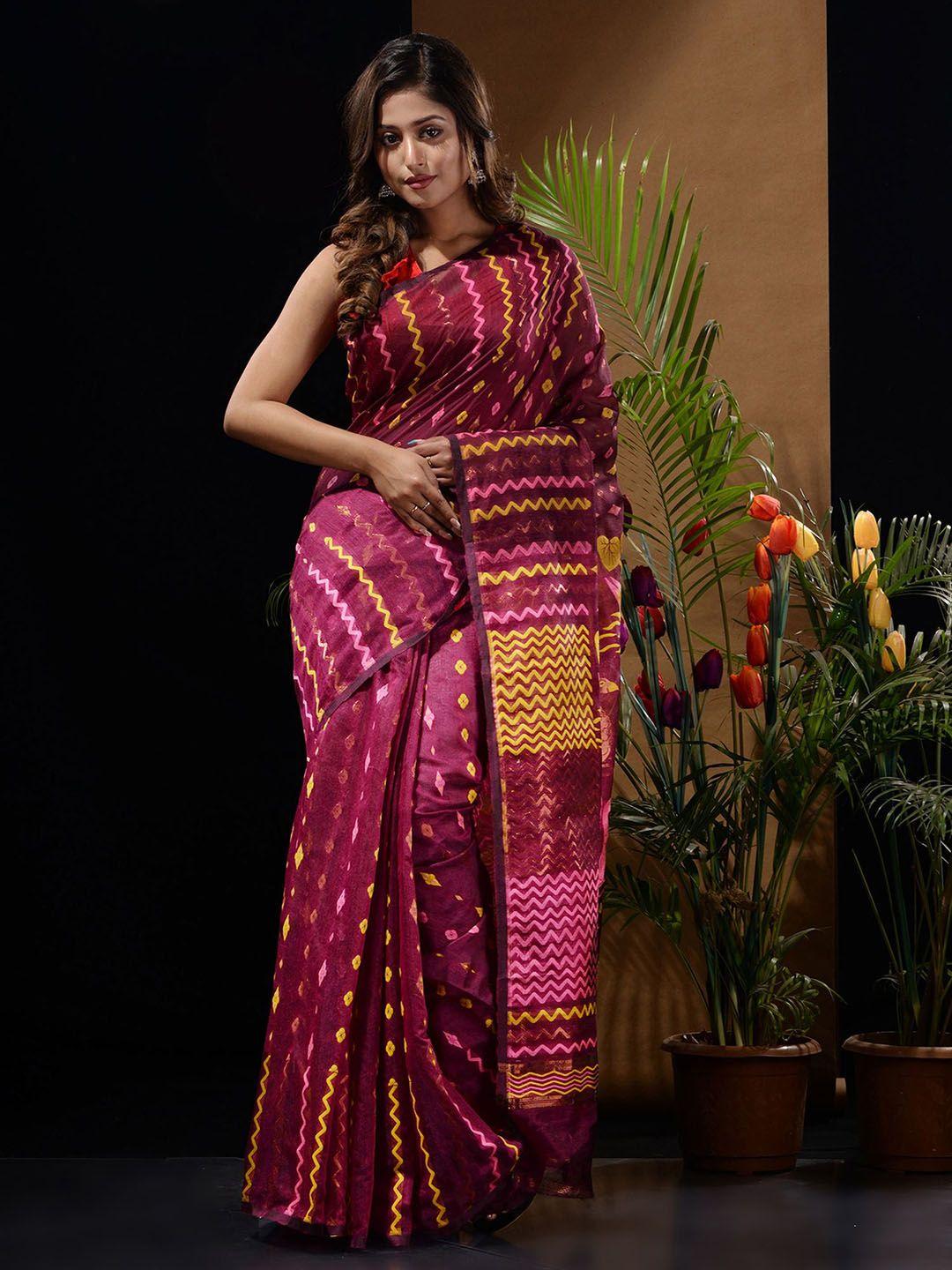 charukriti silk cotton jamdani saree