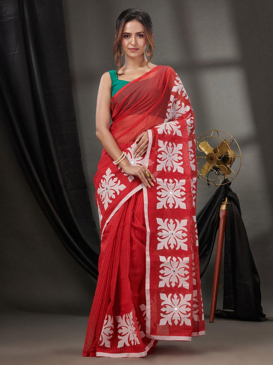 charukriti striped applique borders saree