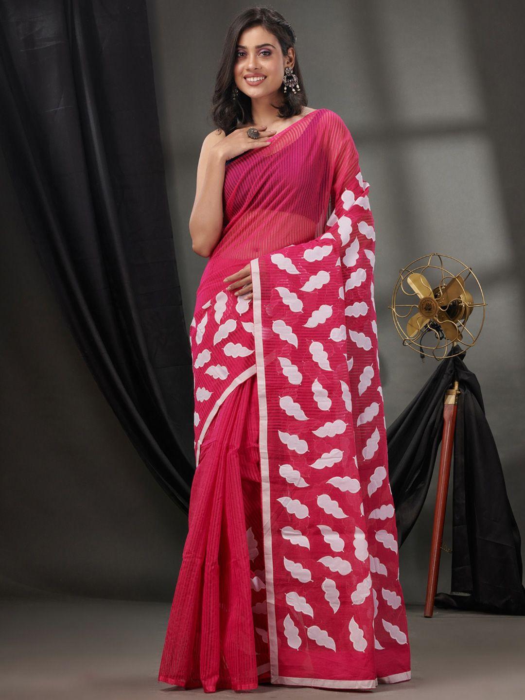 charukriti striped leaf applique saree