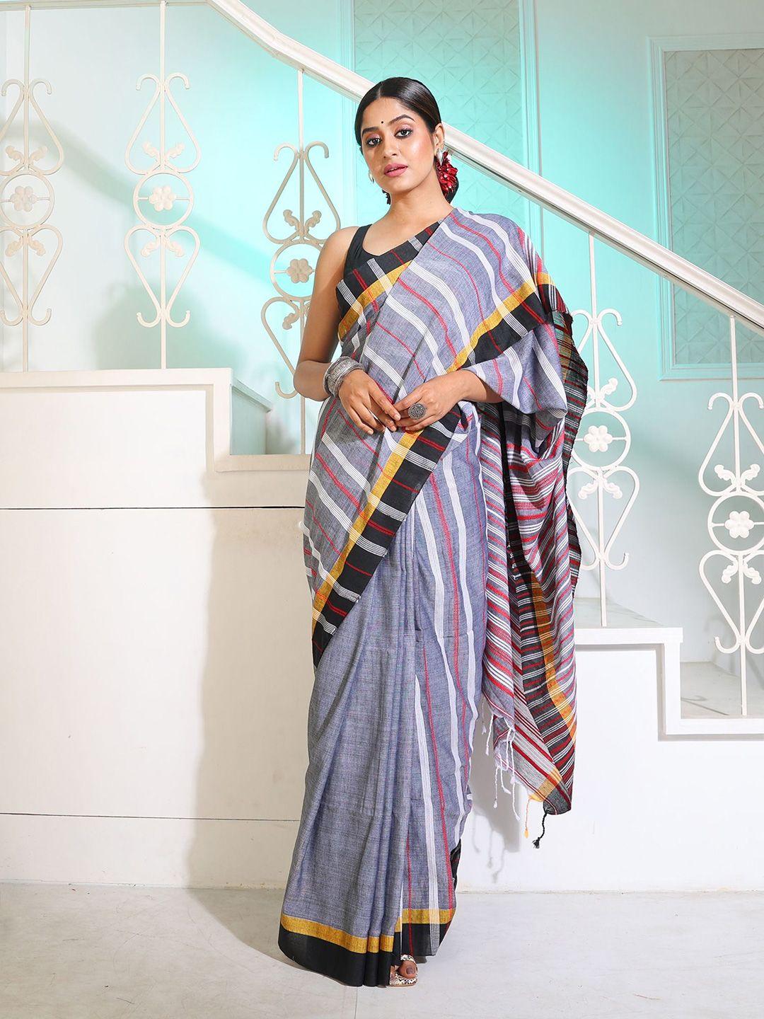 charukriti striped pallu pure cotton saree