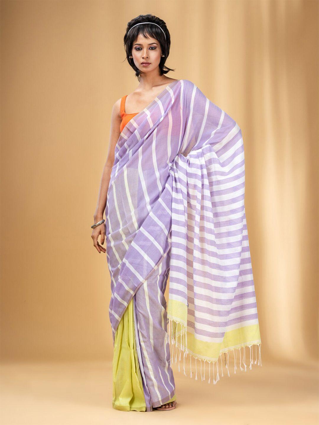 charukriti striped pure cotton half and half saree