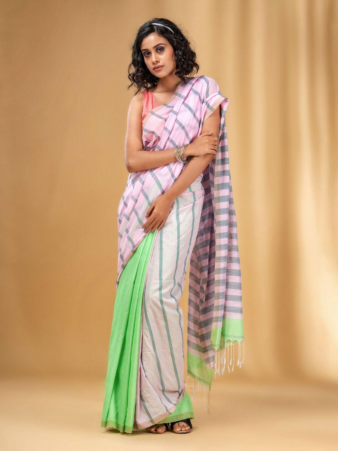 charukriti striped pure cotton half and half saree