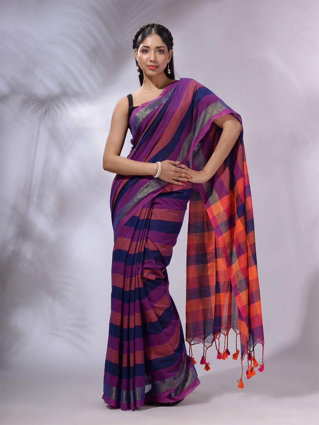 charukriti striped pure cotton handloom saree